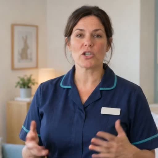 Alison, an AI presenter wearing a navy uniform, presenting baby, child and family support information