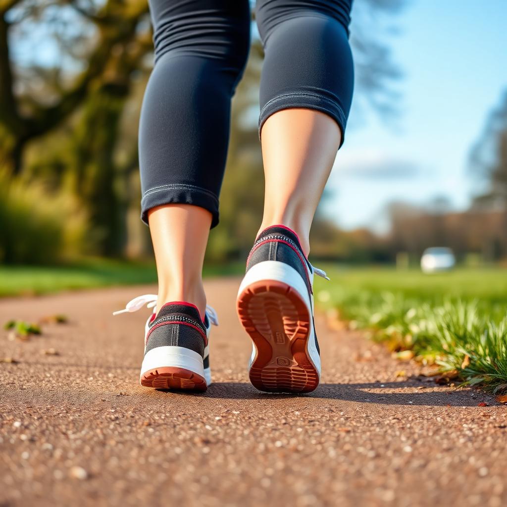 Walking in trainers on a park path