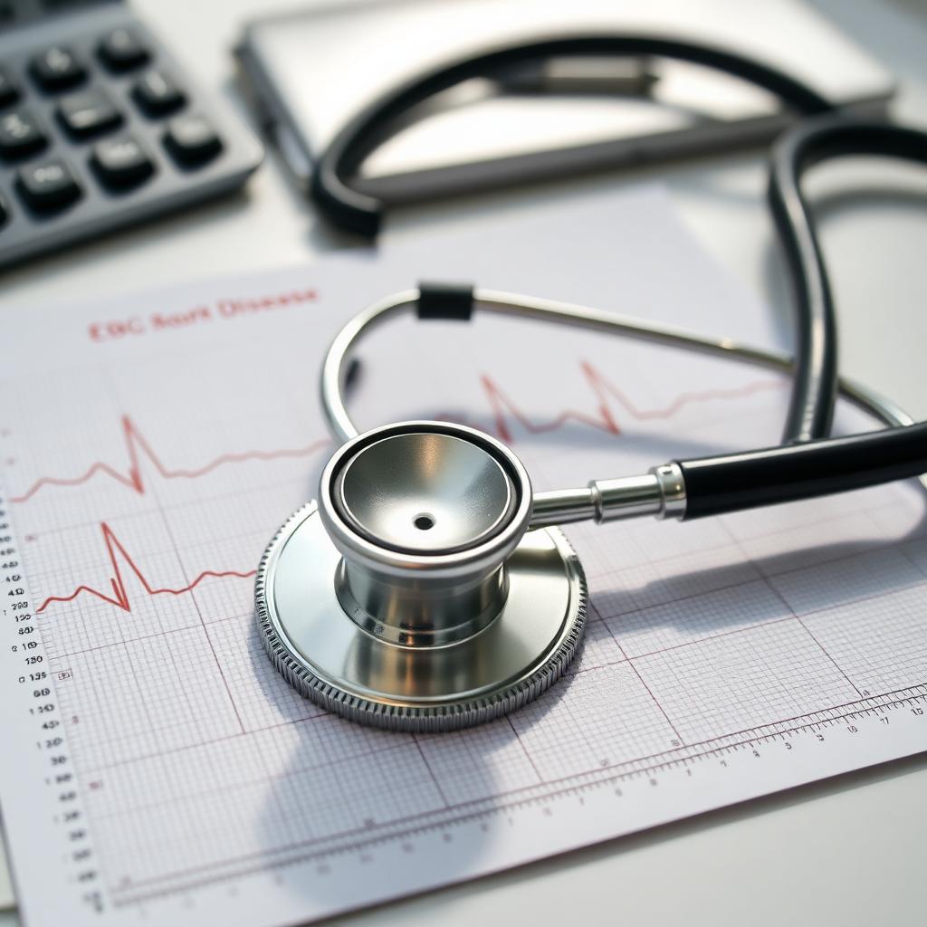 A stethoscope resting on an ECG heart-rhythm printout