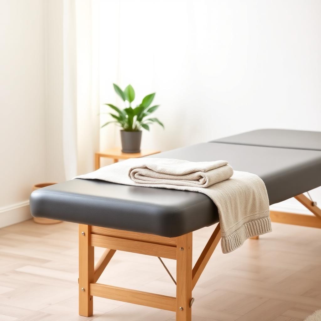 A calm therapy room with a padded treatment table